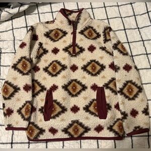 Gymboree Cream and Burgundy Patterned Hoodie